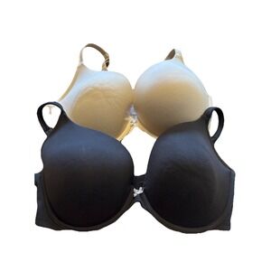Cacique Lane Bryant Lot Of 2 Cotton Boost Plunge Bras 42F (42DDD) Black And Nude